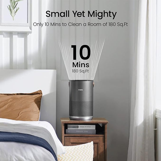smartmi Air Purifiers for Home, Works with HomeKit Alexa, Smart Air Purifier with Handle, Auto Mode, 19db, 0.08 µm Particles Captured, P1 Dark Grey
