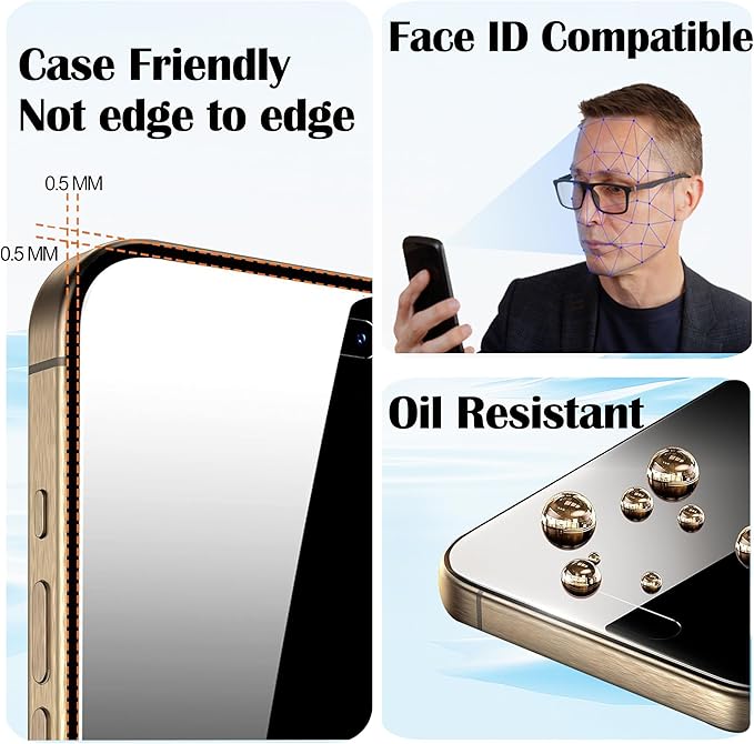 Compatible with iPhone 15 Pro Privacy Screen Protector Mirror Tempered Glass Mirrored Effect Anti-Spy Easy Installation Frame Full Coverage shatterproof Anti-Scratch 2 Pack (6.1 inch Silver)