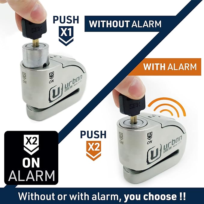 URBAN UR14S Approved Motorcycle Disc Lock with Smart Alarm | 120dB, LED, Warning, A+ Sensitivity, X2 ON | SRA & Sold Secure Gold Tested Anti-Theft for Motorbike | 14mm Double Locking, Stainless Steel