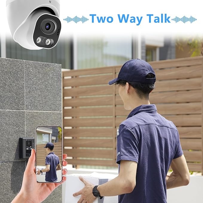 8MP 4K PoE IP Security Camera, H.265 Smart Dual Light Turret Dome Camera, Support Color Night Vision, Two Way Talk, SD Card Slot, 98ft Night Vision, 110°Wide Angle, Human/Vehicle Detection