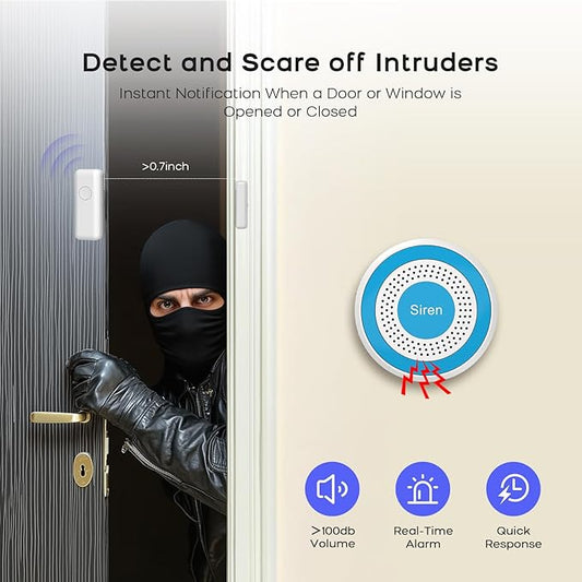 LWOHSI Home Security Systems with Door/Window Sensors and Motion Detectors,Wireless Burglar Alarm Kits with APP Real-Time Alerts,Compatible with Alexa & Google,No Monthly Fee