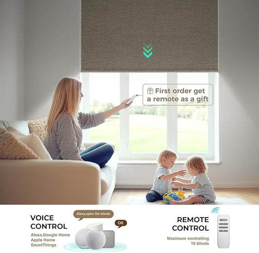 HeyBlinds Motorized Blinds with Remote, 100% Blackout Smart Blinds, Automatic Shades for Windows Compatible with Alexa Google and Homekit, Custom Size(Sunbeam-Camel BO)
