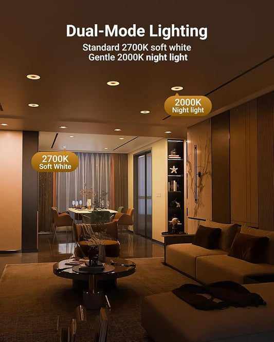 Sunco 6 Pack BR30 Night Light, Sleep Light Bulb, Blue Light Blocking for Lamp, Bedroom, Mood Soothing, Nursery, 8.5W=55W, 2CCT 2700K, 2000K, Dimmable, 800 LM (80 LM Night Light), E26 Medium Base UL