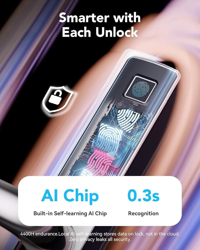 Blusafe Origin Smart Keyless Door Handle for Home Security, App Control, Key Card, Remote Lock/Unlock (Black, OS)