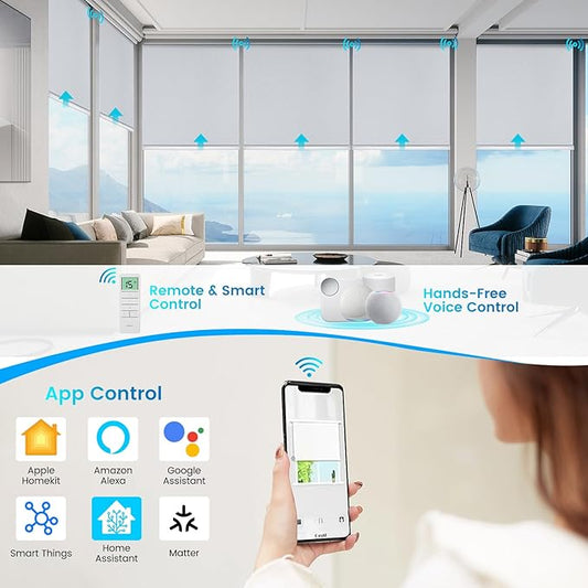 Motorized 100% Blackout Roller Shades – Custom Smart Blinds with Remote, Rechargeable Battery or Plug-in Motor, Tuya WiFi Optional, Home & Office Automatic Window Shades (Olive Gray/CH9443)