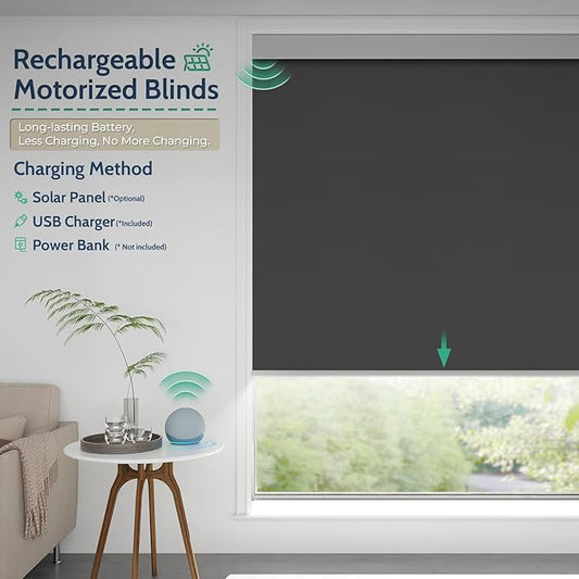 Motorized Blinds with Remote, Blackout Rechargeable Automatic Roller Shades, Cordless Smart Blinds Compatible with Alexa, Custom Blind for Indoor Windows, Photo Film Slate