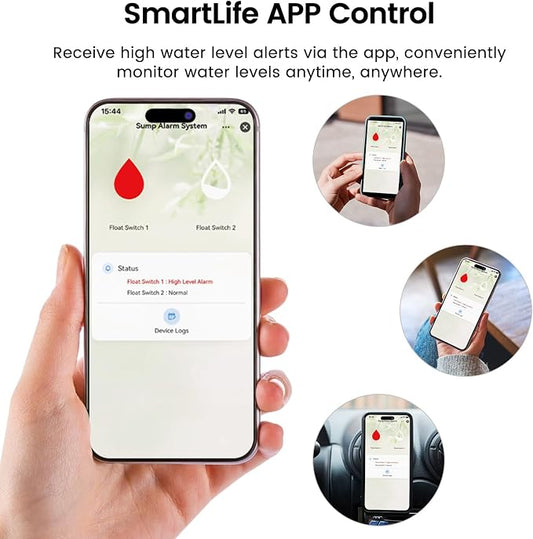 WiFi Sump Pump Alarm, Dual Float Switch, 90dB, Free App Alerts