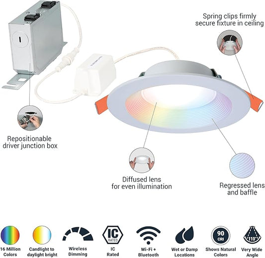 HAL0 6" Smart Wi-Fi® Recessed Canless LED Downlight 4-Pack, Connected by WiZ Pro - RLWZC612-4PK