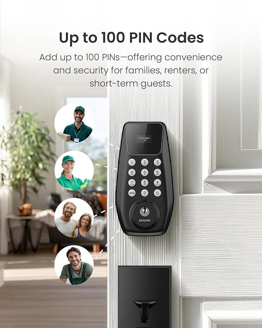 DESLOC C100 Keyless Entry Door Lock with Handle Set, Visual Display | Smart Deadbolt Lock with 100 PIN Codes, Passage Mode, 2 Keys, IP54 Weather Resistance, 12-Month Battery, Auto Lock, Black