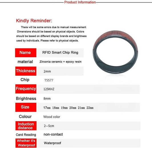 RFID Rewritable T5577 125Khz Imitation Wood Grain Access Control Card Electronic Safety Lock Key Ceramic Ring for Men and Women (Programmed 125khz-20mm)
