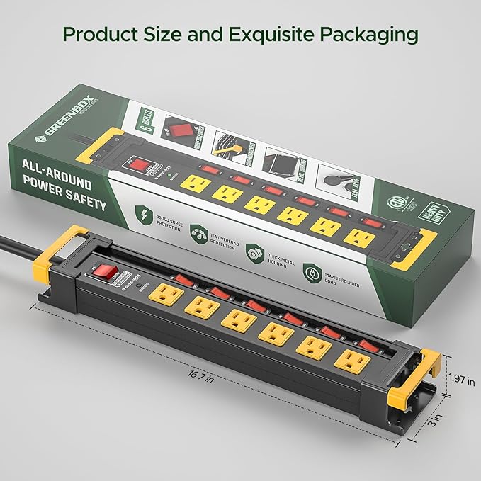 6 Outlet Heavy Duty Surge Protector Power Strip with Individual Switches