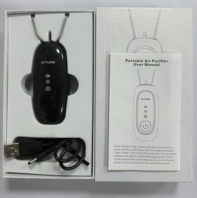 Portable Negative Ion Air Purifier Necklace, Personal Wearable Air Cleaner with 120 Million Ions (Black)