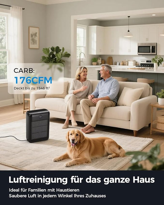 Slevoo Air Purifier for Home Large Room, H13 True HEPA Filter Air Purifiers & 3 × pre-filters for Bedroom,Office,Living Room,Covers Up to 1991.3 ft²,CADR 326m³/h (Black)