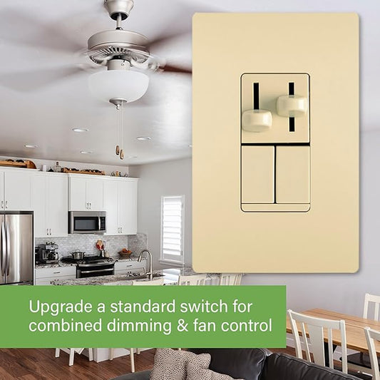Legrand Pass & Seymour 450W LS Series Preset Dimmer Light Switch for Dimmable LED & CFL Bulbs Plus 1.6A Ceiling Fan Control, Single Pole/3-Way, LSCLDC163PI, Ivory, 1 Count
