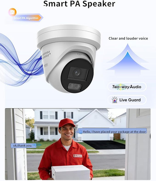 4K 8MP DS-2CD2387G3-LIS2UY/SL PoE Turret IP Camera Smart Hybrid Light, Full Color 3.0, 2-Way Talk, Scene-Adaptive WDR, Audible and Visual Alarm, DS-2CD2387G2-LSU/SL Upgrade Model 2.8mm Lens
