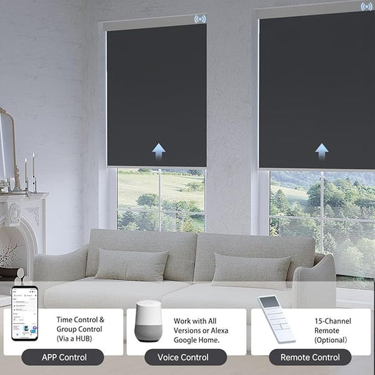 Motorized Blinds with Remote, Blackout Smart Blinds for Windows Automatic Shades Compatible with Alexa, Motorized Shades Customized for Bedroom Home Office (Blackout-Fabric Dark Grey)