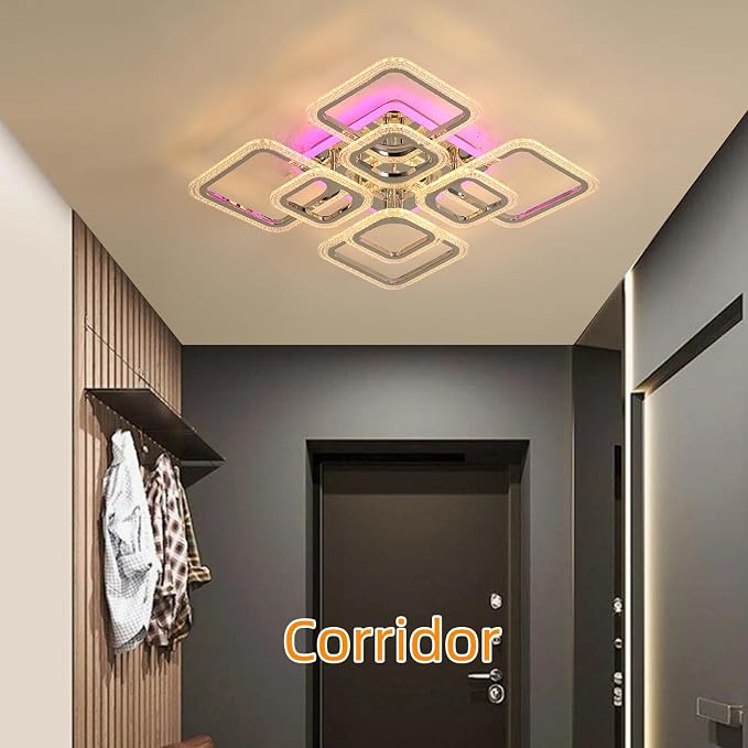 Modern 80W LED Ceiling Light, 8-Square Dimmable Flush Mount, Chrome | 4800LM with Remote, 3000K-6000K, Modern Ceiling Light Fixture for Living Room, Bedroom, Dining Room, Kitchen, Hallway