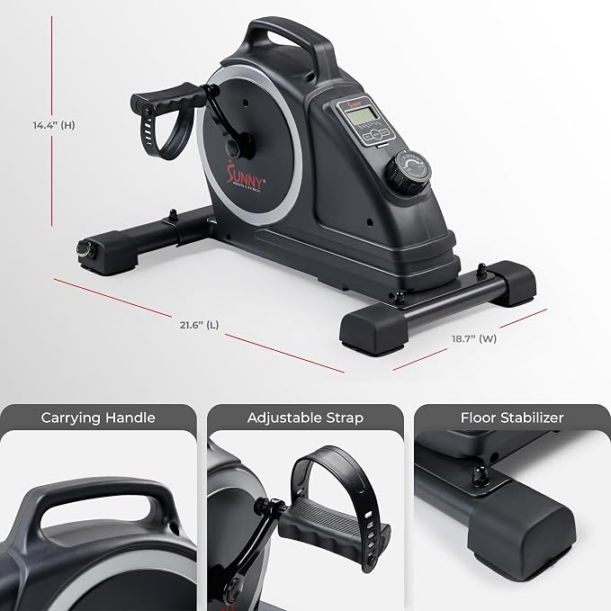 Sunny Health & Fitness 2-in-1 Smart Magnetic Pedal Exerciser, Compact Indoor Under-Desk Mini Exercise Bike for Full Body Cardio Workout and Physical Therapy, Free SunnyFit Training App Connection