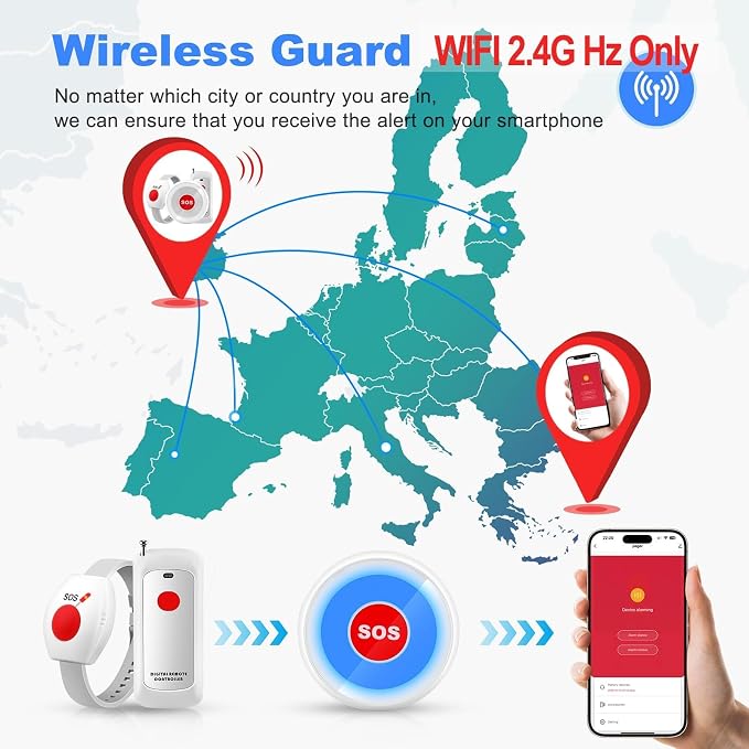 Life Alert System No Monthly Fee, Caregiver Pager Call Button for Elderly at Home, Medical Alert Systems for Seniors with App, Panic Button Alarm System, 2.4GHz WiFi Receiver, Necklace, Bracelet | Medical alert necklace for women and men, 2.4GHz Wi-Fi ...