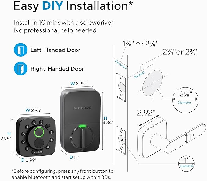 ULTRALOQ Bolt SE WiFi Smart Lock with Handle, Built-in Wi-Fi, Matter Over Thread, Works with Apple Home, Alexa, Google, Keyless Deadbolt with Fingerprint, App, Code, Remote Control, 18 Months Battery