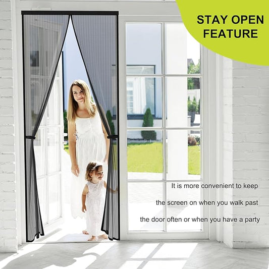Magnetic Screen Door - Fits Door Opening 40 x 96 in, Actual Screen Size 42"x97", Hands Free Mesh Partition, Heavy Duty Curtain Keeps Bugs Out, Frame Hook & Loop, Pet and Kid Friendly