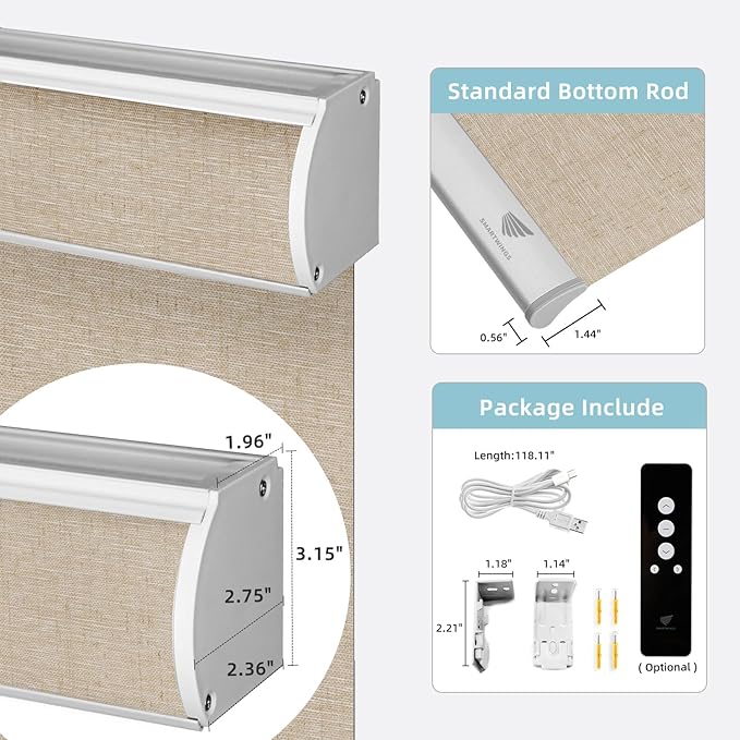 SmartWings Motorized Smart Blinds for Windows in Light Filtering, Electric Remote Roller Shades Compatible with Alexa/Google Home/Homekit, Custom Up to 110”W x 148”H, Linen Translucent Caramel