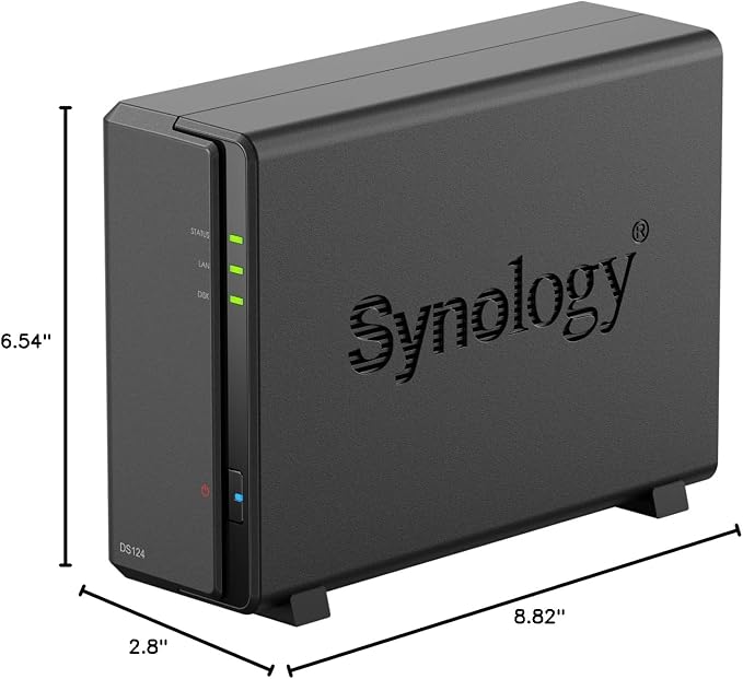 Synology DS124 Personal Backup & File Hub - Protect Photos, Secure Home Surveillance (1-Bay Diskless NAS)