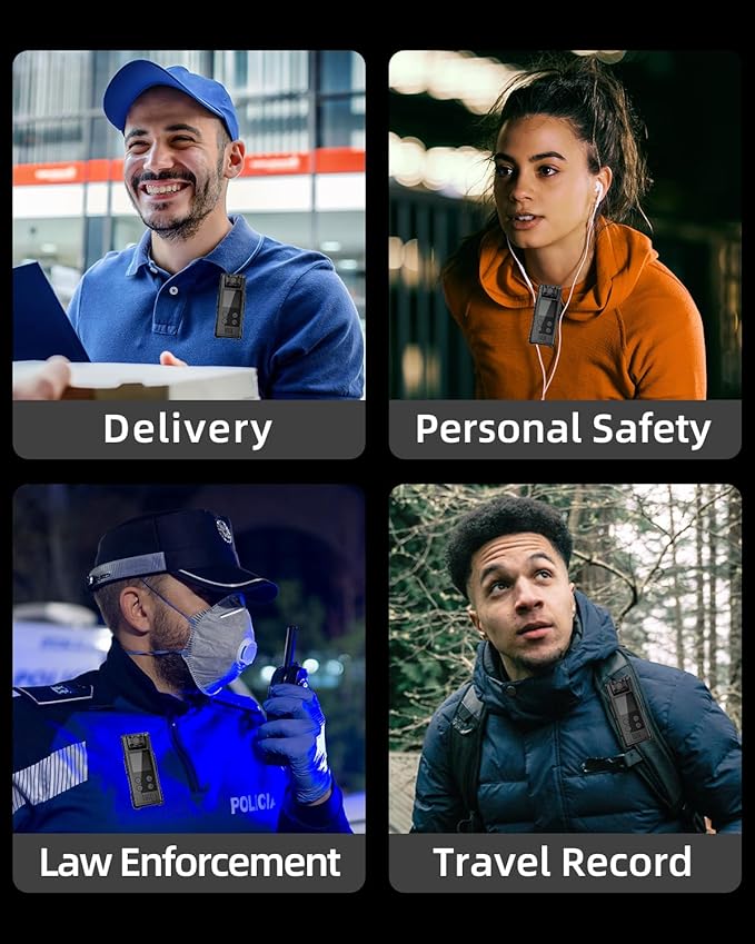 VIDCASTIVE 4K WiFi Body Camera with 64G Memory Card, Portable Body Worn Cam with 180° Rotatable Lens, Night Vision, 2000mAh Battery for Daily Records, Delivery/Serving Jobs