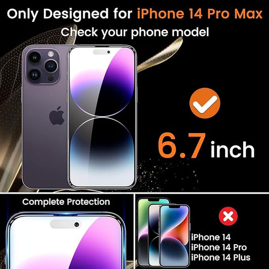 Lesakit 3+3 Pack Privacy Screen Protector for iPhone 14 Pro Max 6.7-Inch with 3 Pack Camera Lens Protector, Anti Spy Tempered Glass Film 9H Hardness Bubble Free Case Friendly