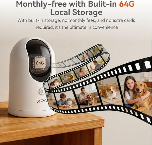 4K UHD Indoor Camera, 64G Built-in Storage No Subscription,Pet Camera Indoor with Phone App,Work as Baby Monitor/Cat/Dog Camera,360°Pan&Tilt,Two-Way Talk,Privacy Mode,AI Tracking/Detection,2-Pack