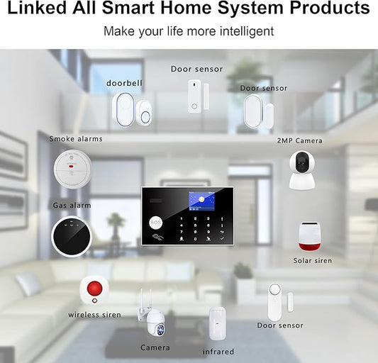 Wireless Home Alarm System, 13pcs GSM SMS 2G WiFi Full Burglar Alarm System, Siren Alarm with PIR, Door Window Sensor, Camera, Remote Control for Apartment, Garage, Office