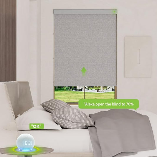 Motorized Blinds with Remote,100% Blackout Smart Blinds Motorized Roller Shades Compatible with Alexa Automatic Blinds for Windows Electric Window Blinds Customized Size Slate Noir