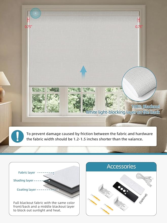 SmartWings Motorized Smart Blinds with Remote, Custom Automatic 100% Blackout Roller Shade Compatible with Alexa/Homekit/Google, Electric Smart Blinds for Indoor Windows, Safari White