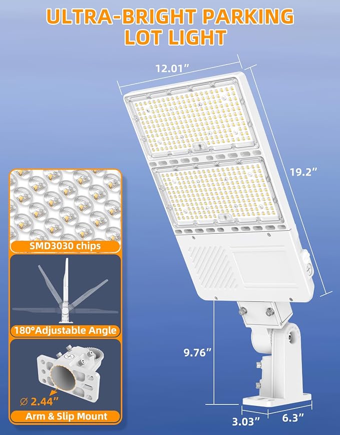 9 Pack 320W LED Parking Lot Light UL Listed 44800LM LED Shoebox Light with Photocell 5000K Daylight IP65 Commercial Street Area Lights Pole Lights Arm & Slip Fitter in 1 Mount, AC100~277V