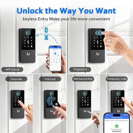Smart Door Lock Deadbolt, Keyless Entry Door Lock with Fingerprint & Keypad,App Control,Auto Lock,Secure Electronic Digital Lock for Front Door Home Apartment Rental,Easy Installation,Matte Black