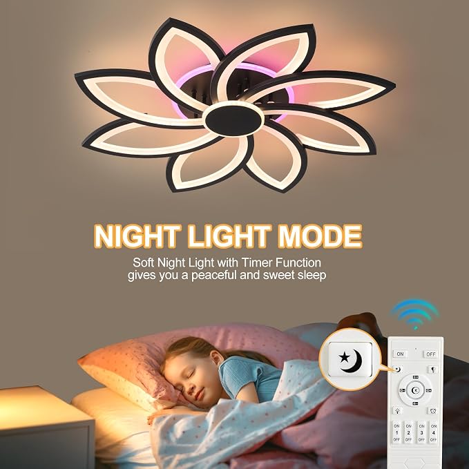 70W Flower LED Ceiling Light, 8-Petal Flush Mount with Remote | RGB Ambient Backlight Ceiling Lamp, Dimmable 3000K-6000K, 4200LM Remote Light with Memory for Living Room Bedroom Game Room