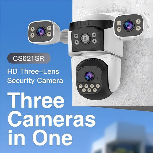EVERSECU Triple Lens WiFi PTZ Security Camera, Three Cameras in One, Side Cameras with Adjustable All-Angle Arm, 2K 360° View No Blind Spot, Auto Tracking, Spotlight, 2 Way Audio(2pack