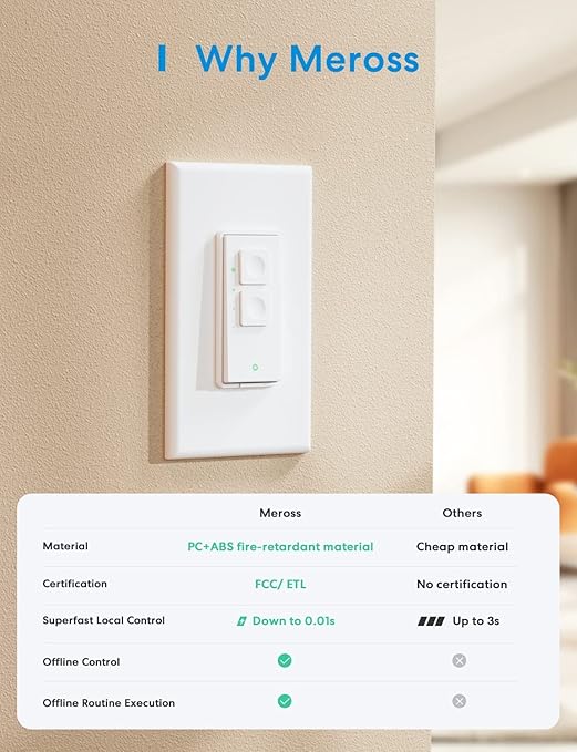 meross Smart Dimmer Switch Single Pole Supports Apple HomeKit, Alexa Google Assistant & SmartThings, 2.4GHz WiFi Light Switch for Dimmable LED, Neutral Wire Required, Remote Control Schedule, 1 Pack