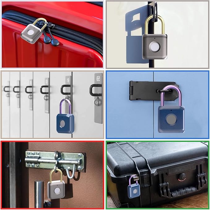 Pothunder Fingerprint Padlock, Smart Padlock, Locker Lock, Biometric Keyless Fingerprint Lock for Gym Locker, Toolbox, Locker, Door, Luggage, Backpack(Gray)