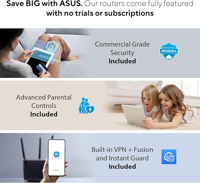 ASUS ZenWiFi BD4 (2-Pack) Dual-Band WiFi 7 Mesh, 3600 Mbps, 4900 sq.ft., Dual 2.5G Ports, Security and Parental Controls Included, Smart Home Master SSIDs