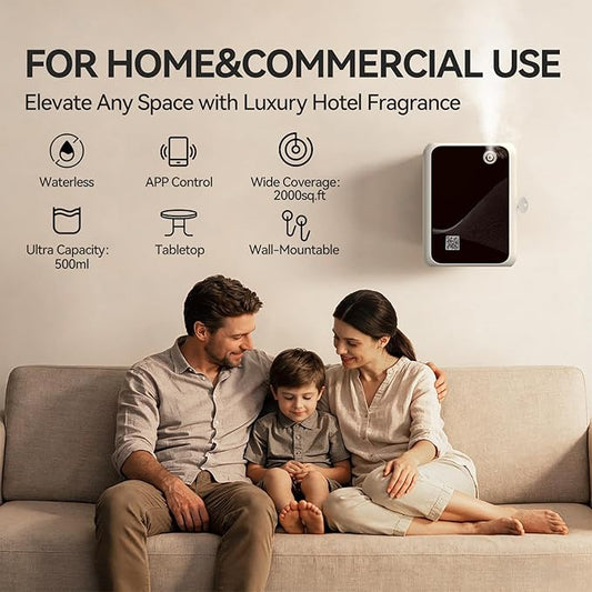 Waterless Essential Oil Diffuser-500ml Large Capacity,Smart App Control,Timer Function,Low Noise for Large Room up to 2000 sq.ft,for Home,Office,Hotel,Black-White Combo