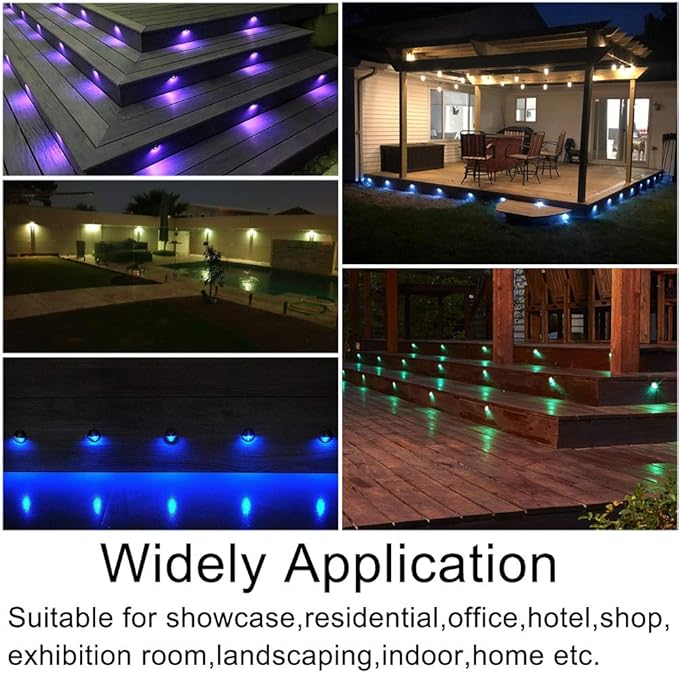 Sumaote WiFi Deck Lights Kit, 10pcs Φ1.38 RGB Half Moon Low Voltage Recessed Deck Lights Smartphone APP Control LED Steps Lighting Waterproof Outdoor Yard Path Stair Landscape Decor, Black