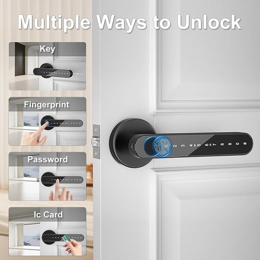 IKOED Fingerprint Door Lock,Smart Door knob,biometric Door Lock,with passcode keypad Fobs keyless Entry Door Handle,for Bedroom Home Hotel Office Apartment (Black)