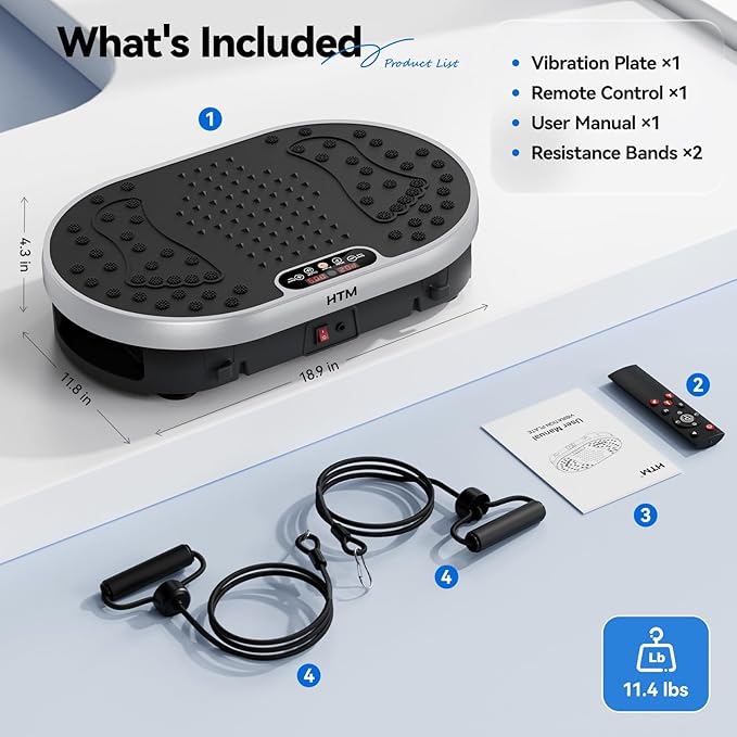 HTM Vibration Plate Exercise Machine, 9 Modes & 120 Speeds, Body Shake Plate with Resistance Bands Slot & Remote Control, 300 Lbs Capacity Shake Board for Weight Loss Fat Burner Home Fitness Workout
