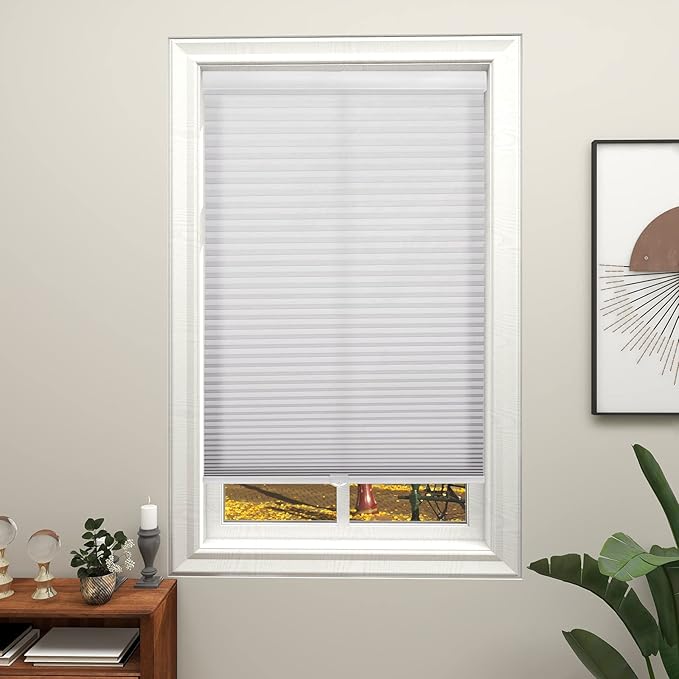 Changshade Cellular Shades Window Blinds Light Filtering Cordless Custom Size, Honeycomb Door Window Blinds 1.5 inch Cell Pleated Easy to Install for Home, Office, Bedroom, Bathroom, Nursey, Grey