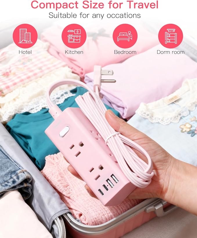 One Beat 10Ft Extension Cord with Multiple Outlets,Flat Plug Power Strip