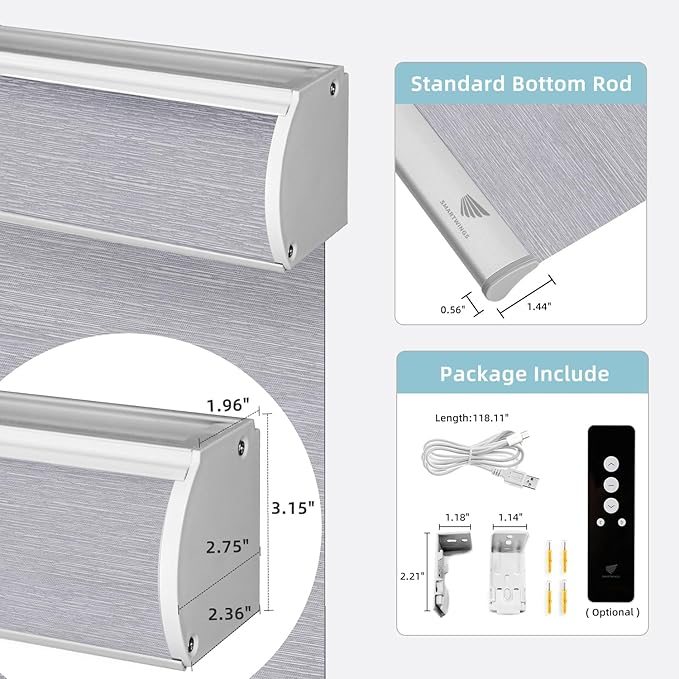 SmartWings Motorized Smart Blinds for Windows in Light Filtering, Electric Remote Roller Shades Compatible with Alexa/Google Home/Homekit, Custom Up to 110”W x 148”H, Essential Translucent Grey
