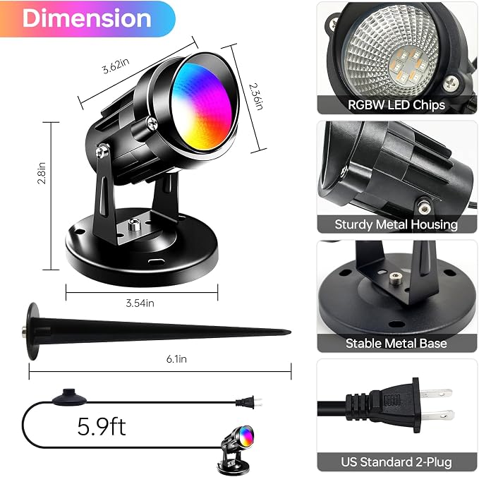 RGBW Spot Lights Indoor with Remote, Color Changing LED Accent Lighting for Wall, Bedroom, Living Room, Party & Christmas Decoration, Plug-in Spotlight with Adjustable Base, 4 Pack