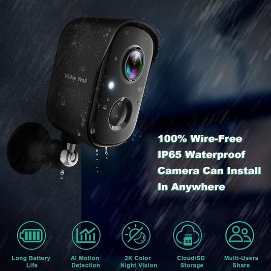 Security Cameras Wireless Outdoor, 2K Indoor Cameras for Home Security Battery Powered, AI Motion Detection, Color Night Vision, 2-Way Talk, Spotlight Siren Alarm, Cloud & SD Storage-Jet Black 2 Pack