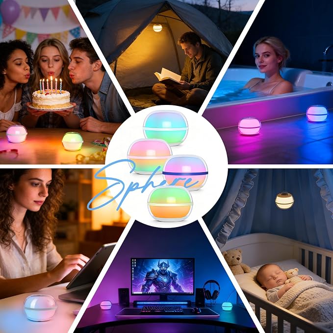 LOFTEK Sphere Night Light,Magnetic Rechargeable,Color Change Ambient Light | Stepless Dimming, Auto Timer, Decorative Mood Light, Hangable, IP65 Waterproof for Indoor Outdoor use, Gift